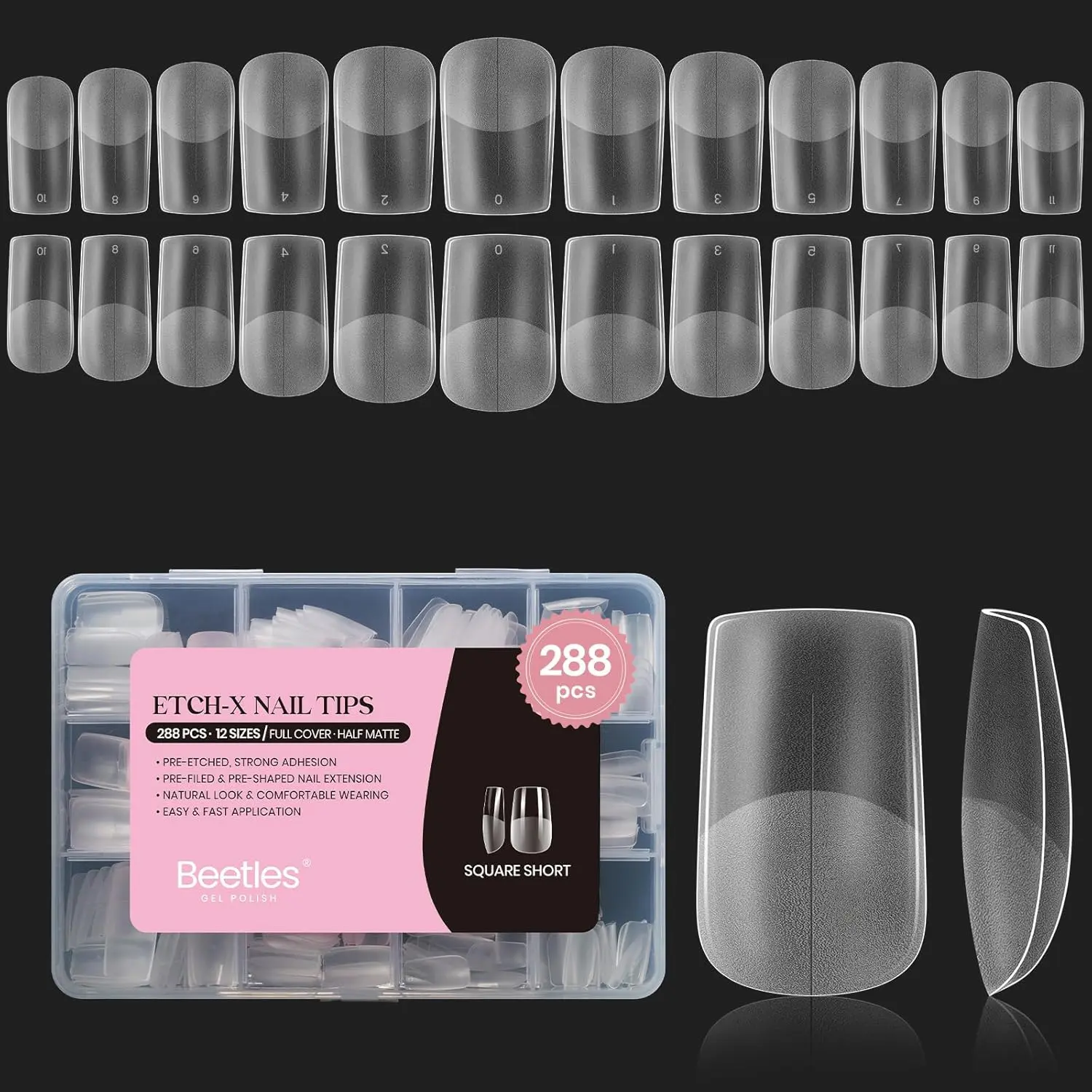 288pcs (Full Matte Nail Tips) Square Short 