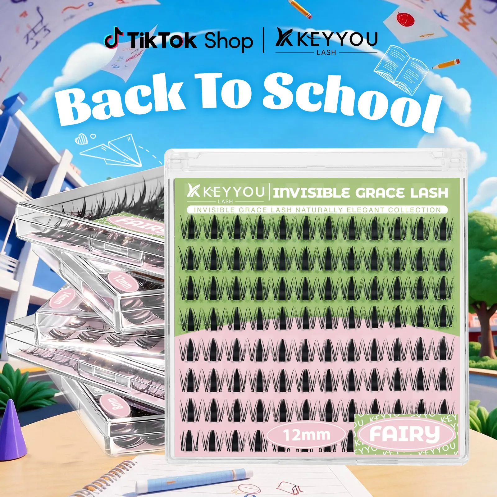 KEYYOU Fairy Single Length DlY Lash Cluster Invsible Band Natural 10mm 12mm 14mm 16mm Waterproof Long-Lasting Eyelashes Extensions  D Curl Easy to Use for Beginners Feline lash look Medusa Lash handmade lash #BackToSchool