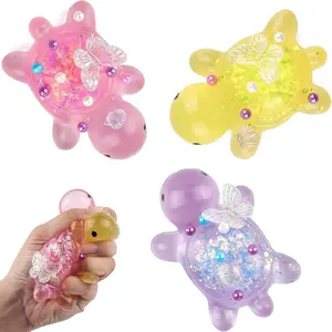 Anboor 3 Pcs Turtle Squishies Toys, 3.15" Soft Sticky Glittery Turtle Squeeze Fidget Toys Stress Relief for Kids Adults Autism Birthday Gifts