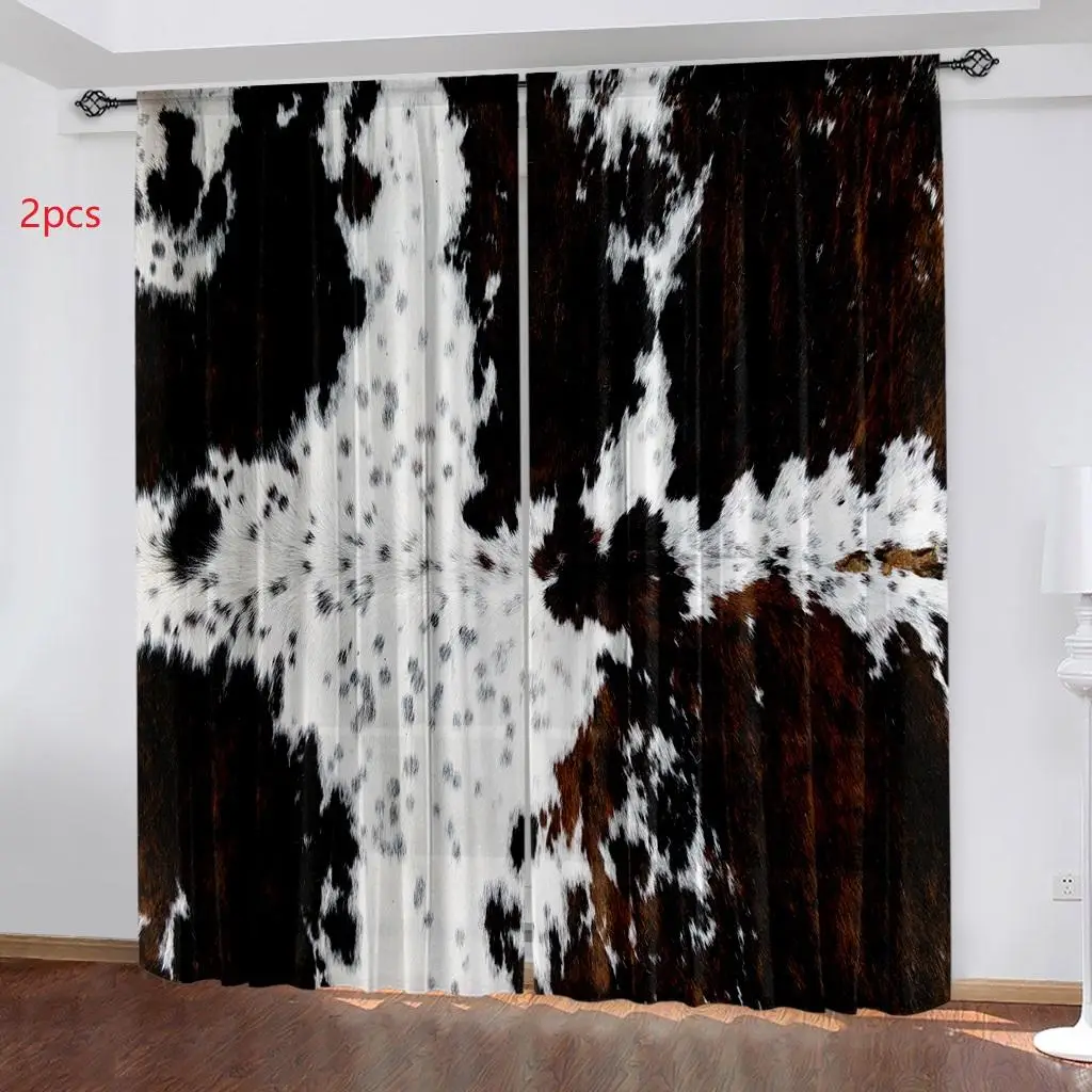 Rustic Cow Print Curtain, 2 Counts Window Curtain, Halloween Decor Window Drapes for Farmhouse Living Room, Bedroom, and Home Decor