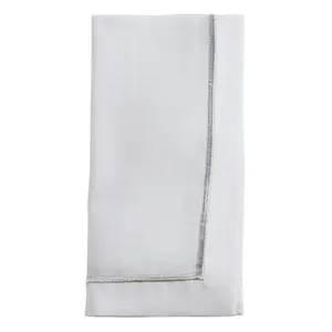 212 MAIN Embroidered Line Design Multipack Napkins - 20 in., White-Silver, Set of 4, Kitchen Tableware