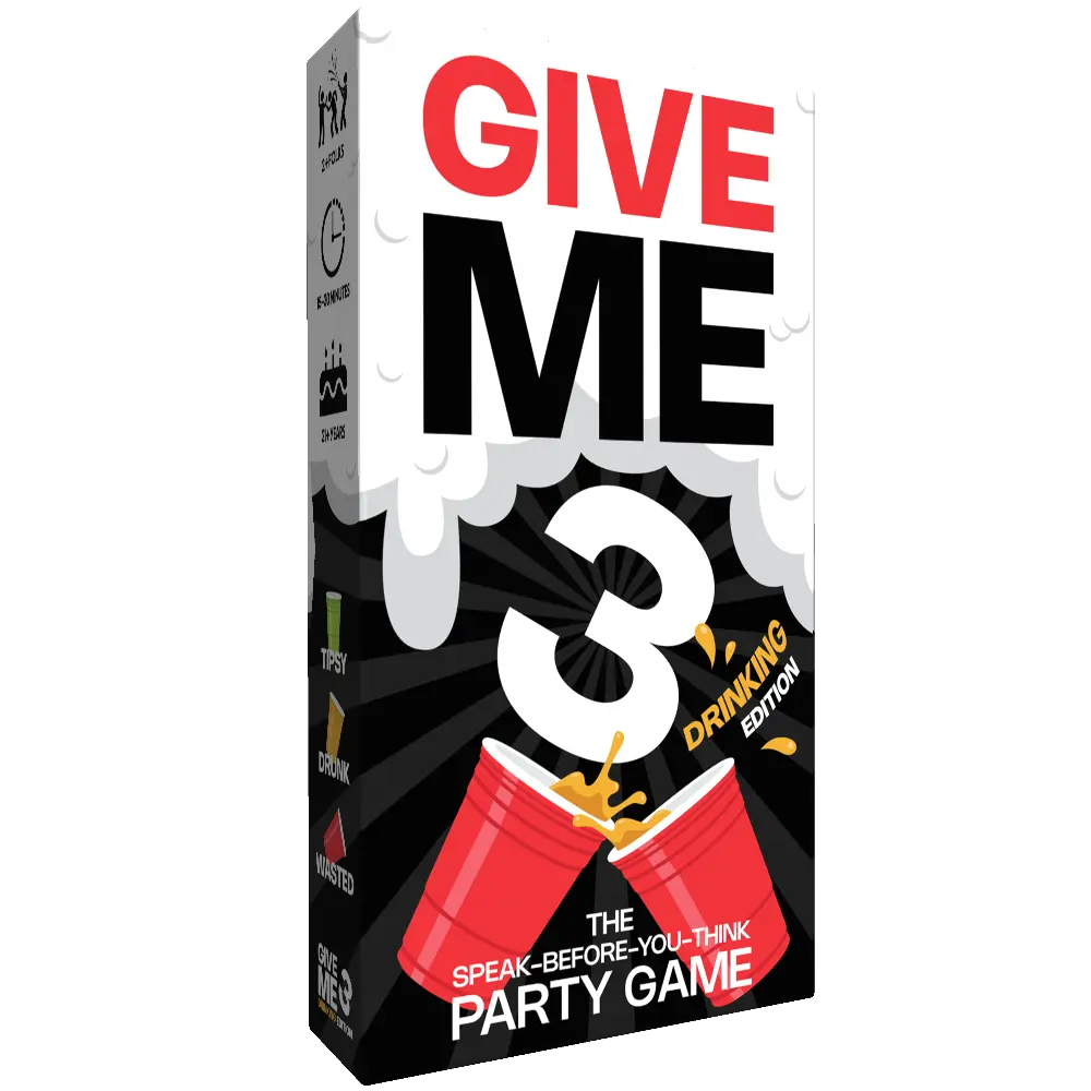 GIVE ME 3 Drinking Board Game - Speak-Before-You-Think Trivia Travel Pack for Adults, Party Table Activity
