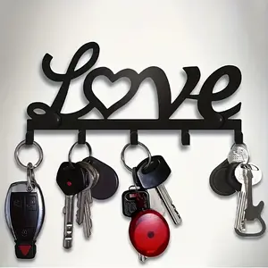 Metal Wall Mounted Key Holder with Love Design, 6 Car Key Hooks, Wall Mounted Hanger, Easy Installation, Decorative, Perfect for Home or Office Decor
