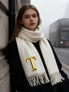 Elegant Gold Letter T Monogram Scarf for Women and Men  Soft Warm Lightweight Winter Accessories  Perfect for Daily Wear  Casual and Formal Events  Ideal Holiday Gift for Christmas  Thanksgiving