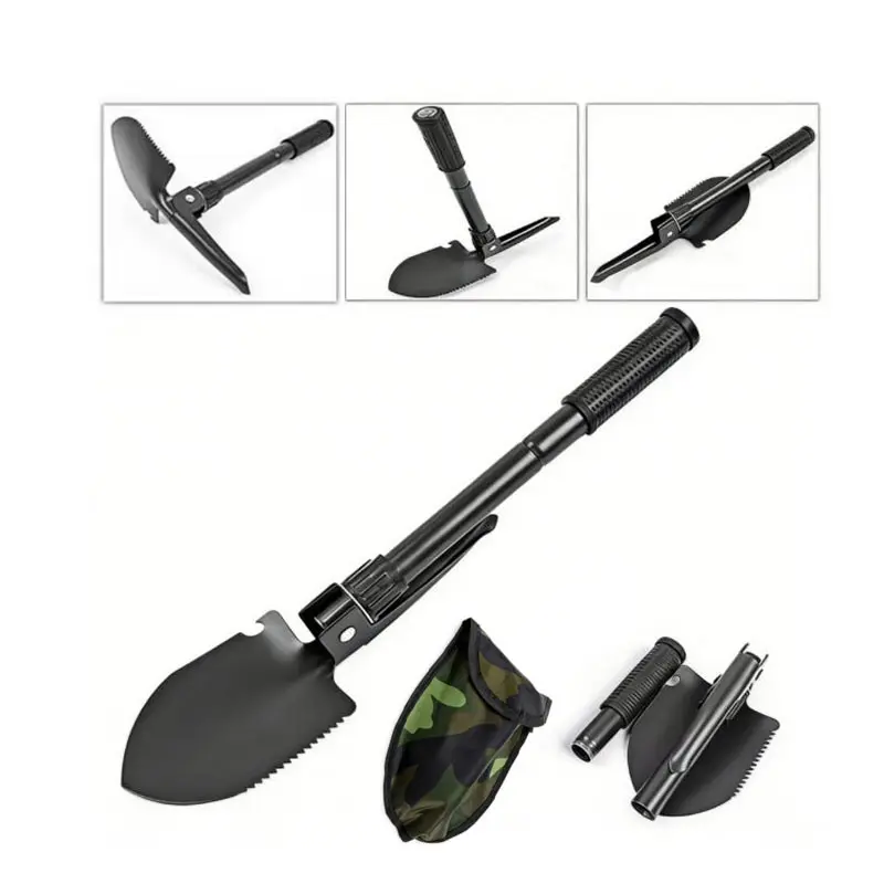 Foldable Portable Truck Mounting Engineer Shovel, Camping Tent Outdoor Shovel, Self-Survival Tool Compass Storage Bag, Outdoor Survival Supplies, Survival Gear, Survival Equipment, Portable Hand Tools