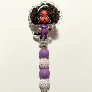 Cute, trendy retractable badge reel with colorful beads chefs, cooks, dietary