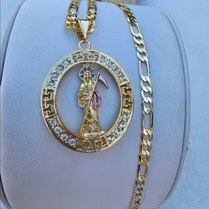 santa muerte round necklace pendant santa muerte round necklace pendant