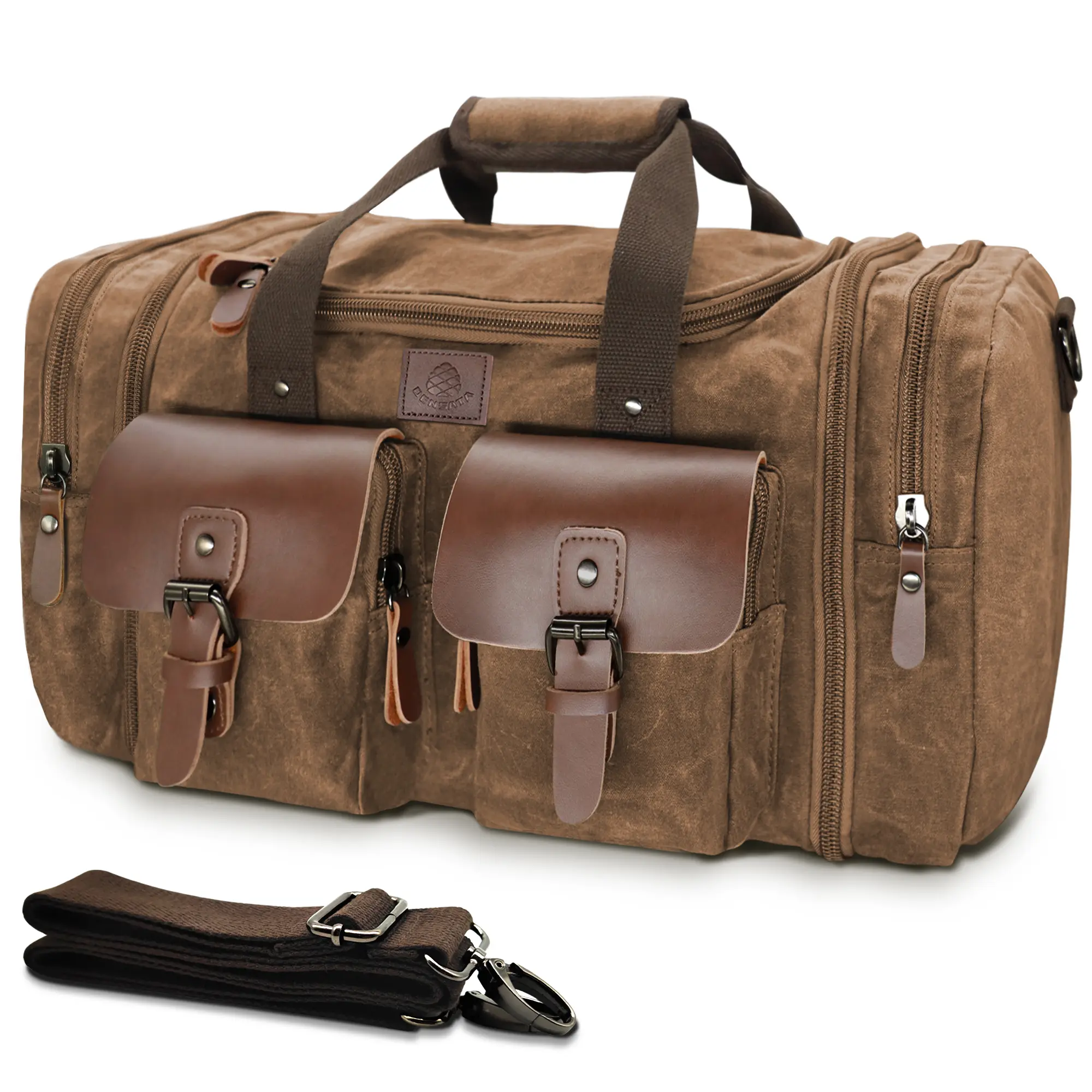 Vintage Canvas Fashionable Duffel Bag for Men, 50L Expandable Waterproof Lightweight Durable Portable, 15.6-inch Laptop Compartment, Carry-On Crossbody for Weekend Trips Camping Travel Essentials Luggage