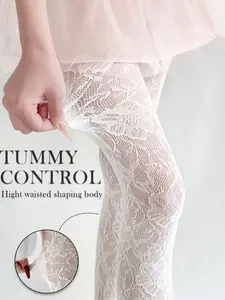 High-Waisted Waist Cinching Lace Mesh Pantyhose, Shaping Fitted Transparent Floral Pattern Stockings, Y2K Sexy High Elastic Thin Stockings, French Girl Versatile Style