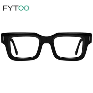 FYTOO Rectangle Acetate Glasses for Men Women, Retro Black Square Eyeglasses, Fashion Clear Lens Frame for Daily Office Wear