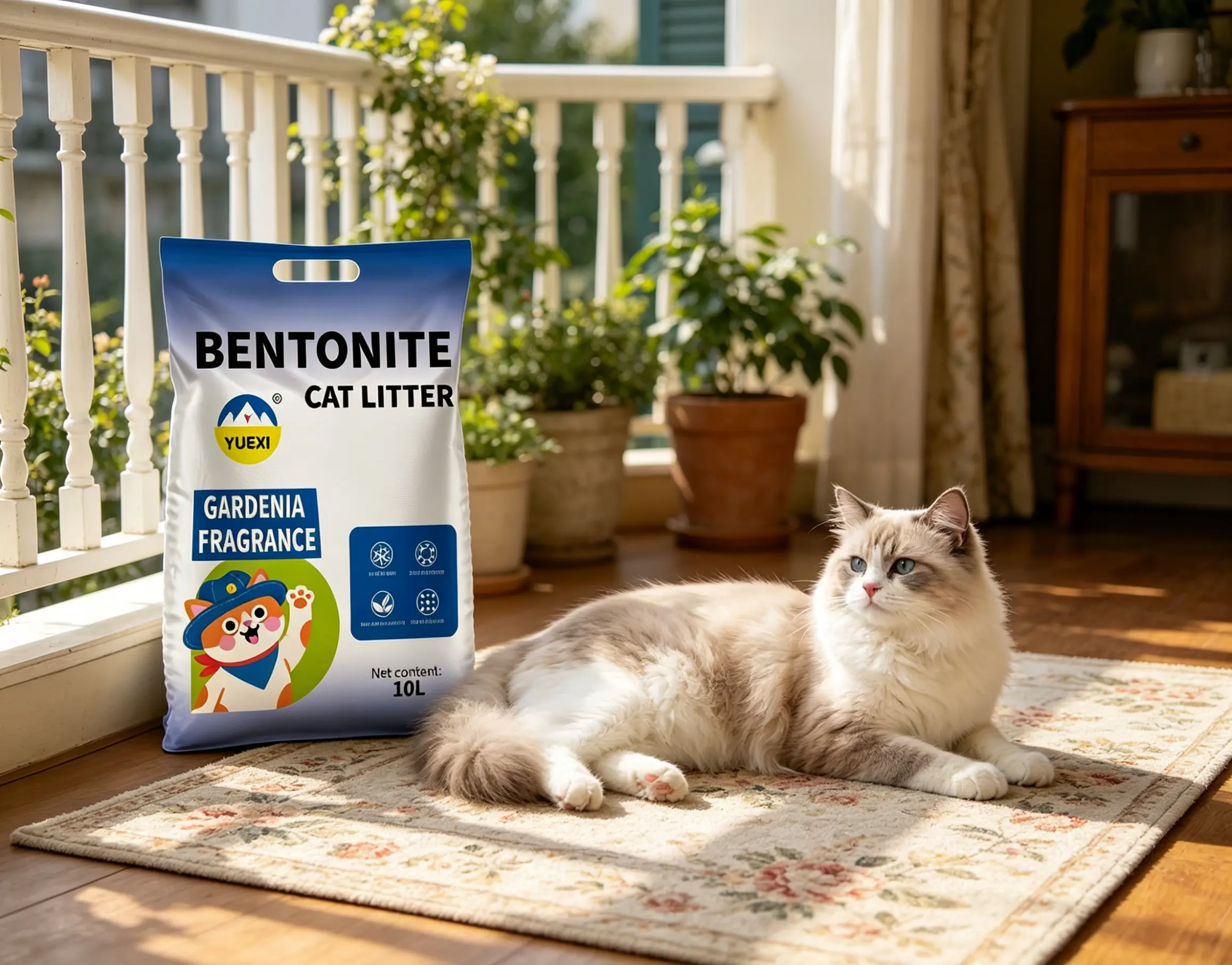 Ultra-Strong Antibacterial Clumping Cat Litter - Natural Bentonite, Gardenia Scent, Clump Fast, Highly Absorbent, Low Dust, Stain-Free, Odor Control, ISO 9001 Certified Quality, Saves Money, 10L (22lb) for Pet Healthier Environment