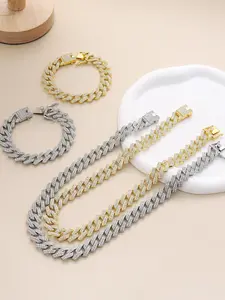 15MM Cubic Zirconia Cuban Chain for Unisex Hip Hop Full Diamond Chain Necklace/Bracelet Cuban Link Bracelet