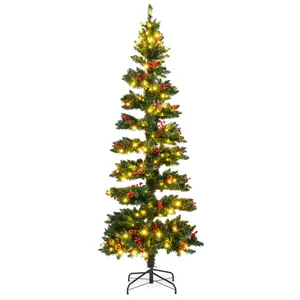 COSTWAY - 6/7 FT Pre-Lit Artificial Christmas Tree Spiral Holiday Tree with 612/791 Branch Tips and 8 Modes-7 ft