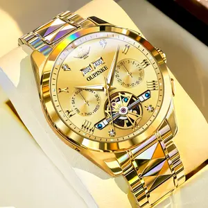 OUPINKE G3186 Men's Automatic Skeleton Tourbillon Watch with Sapphire Crystal Dial Swiss Luminous Stainless Steel Band Daily Waterproof Luxury Business Wristwatch