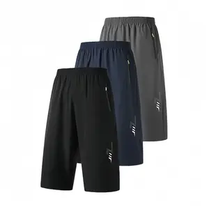 Men’s three-piece quick-dry summer outdoor running outfit featuring 7‑inch inseam shorts, zippered pockets, and a printed design—comfortable and practical shorts suitable for basketball, badminton, and golf. Breathable Solid Color Zipper, Running Workout,