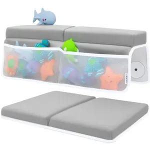 Comfortable Bath Kneeler and Elbow Rest Pad Set – Thick Memory Foam Bath Kneeling Pad with Elbow Support – Bathtub Cushion with Toy Organizer for Bathing Infant or Toddler - Grey