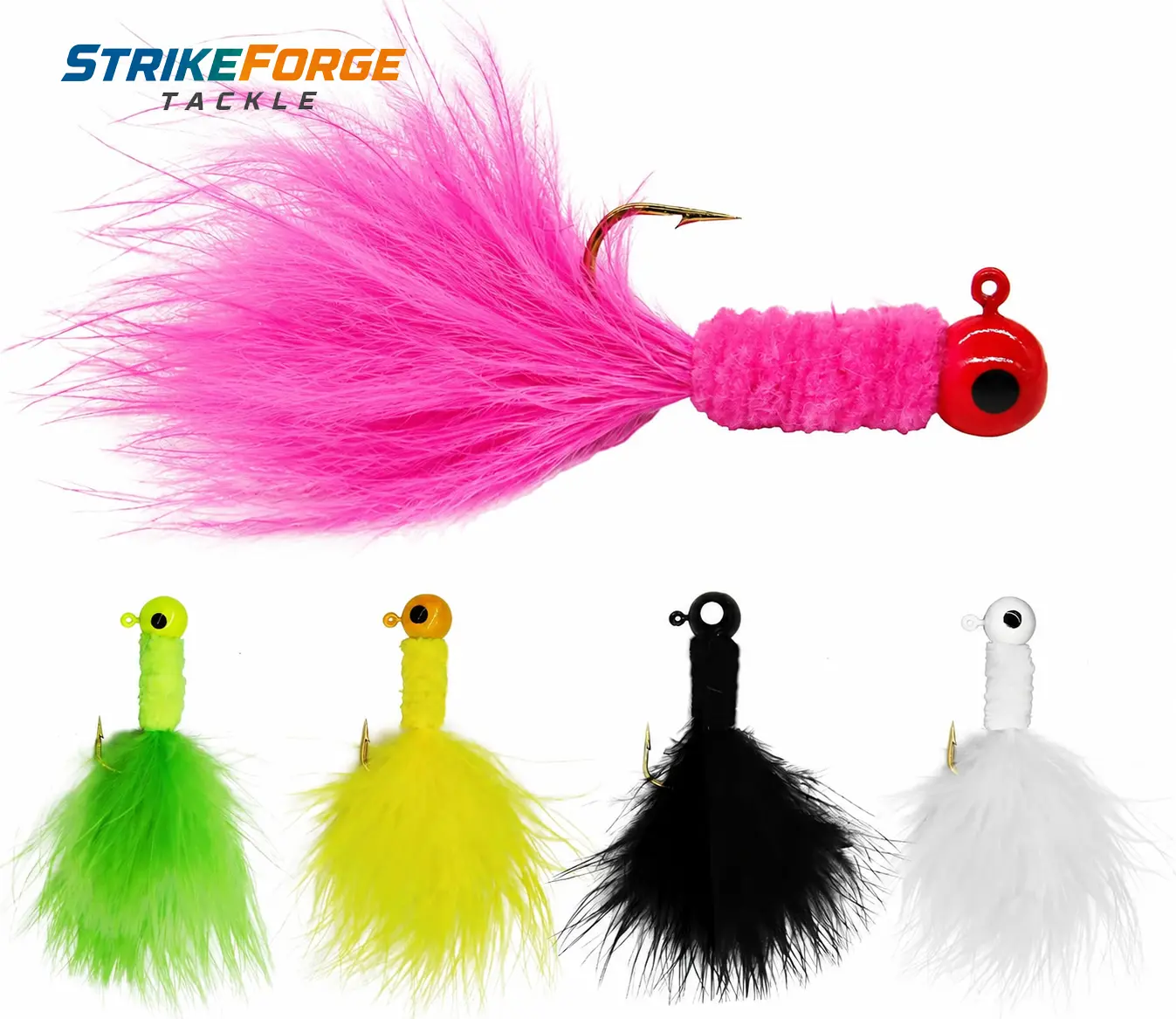 Hand-Tied Feather Crappie Jigs 1/8 oz, Colorful Hair Jigs Fishing Lures for Crappie Panfish Trout Bass, Soft Feather Jig Head Hooks Kit