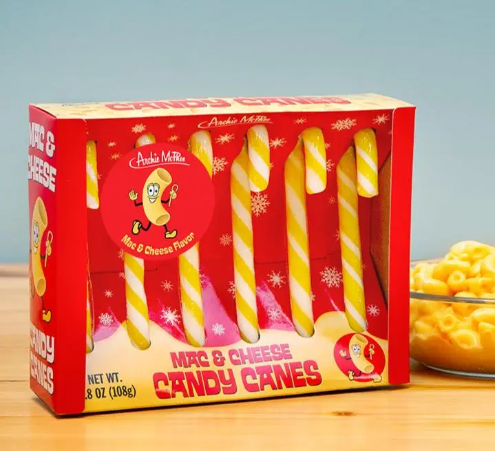 Mac & Cheese Flavored Tree Canes gag gift, collectible, fun item - Bizarre Christmas Gag Joke - Archie McPhee