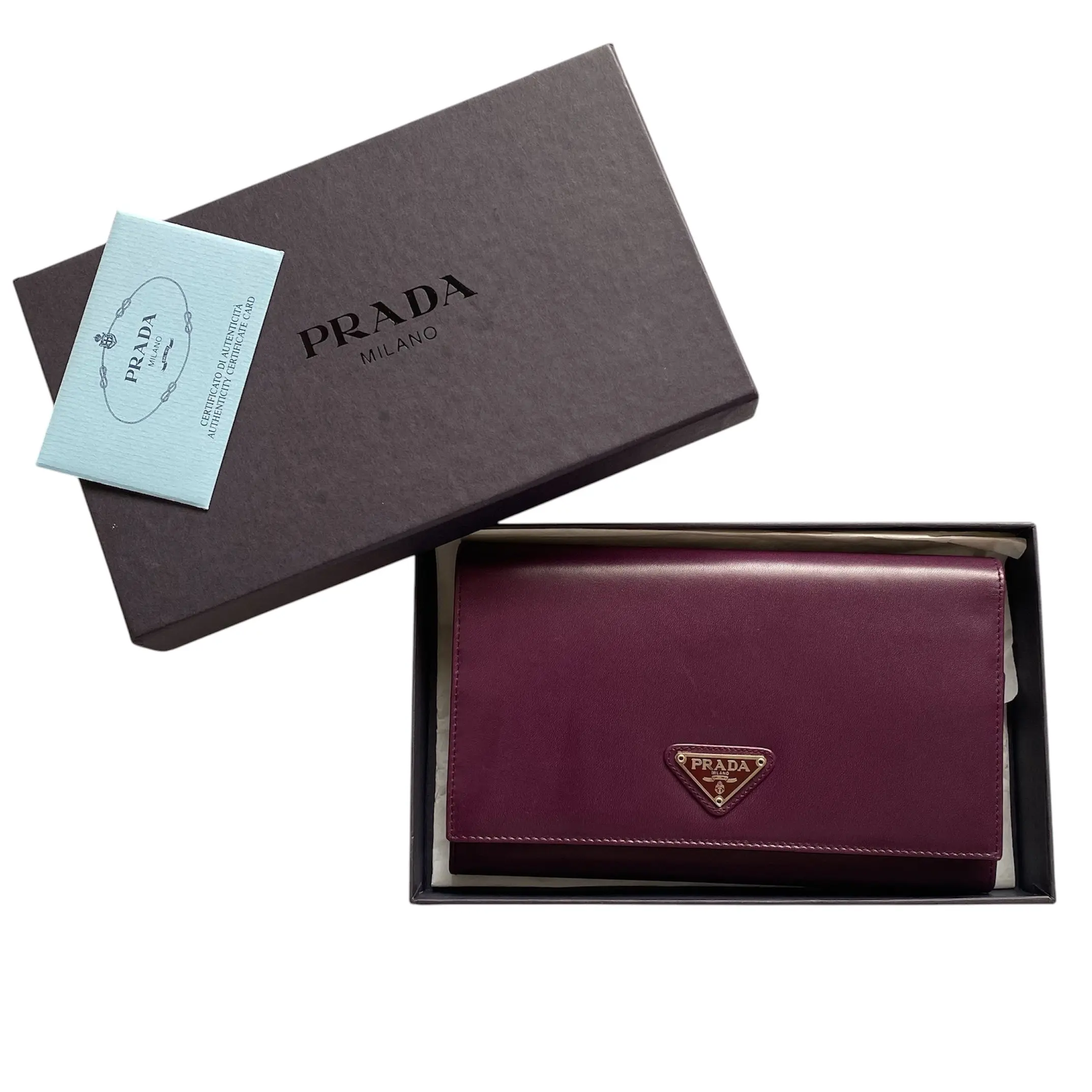 Pre-owned PRADA Wallet Small Leather Goods triangle logo purple leather authentic with coa box card 72x42