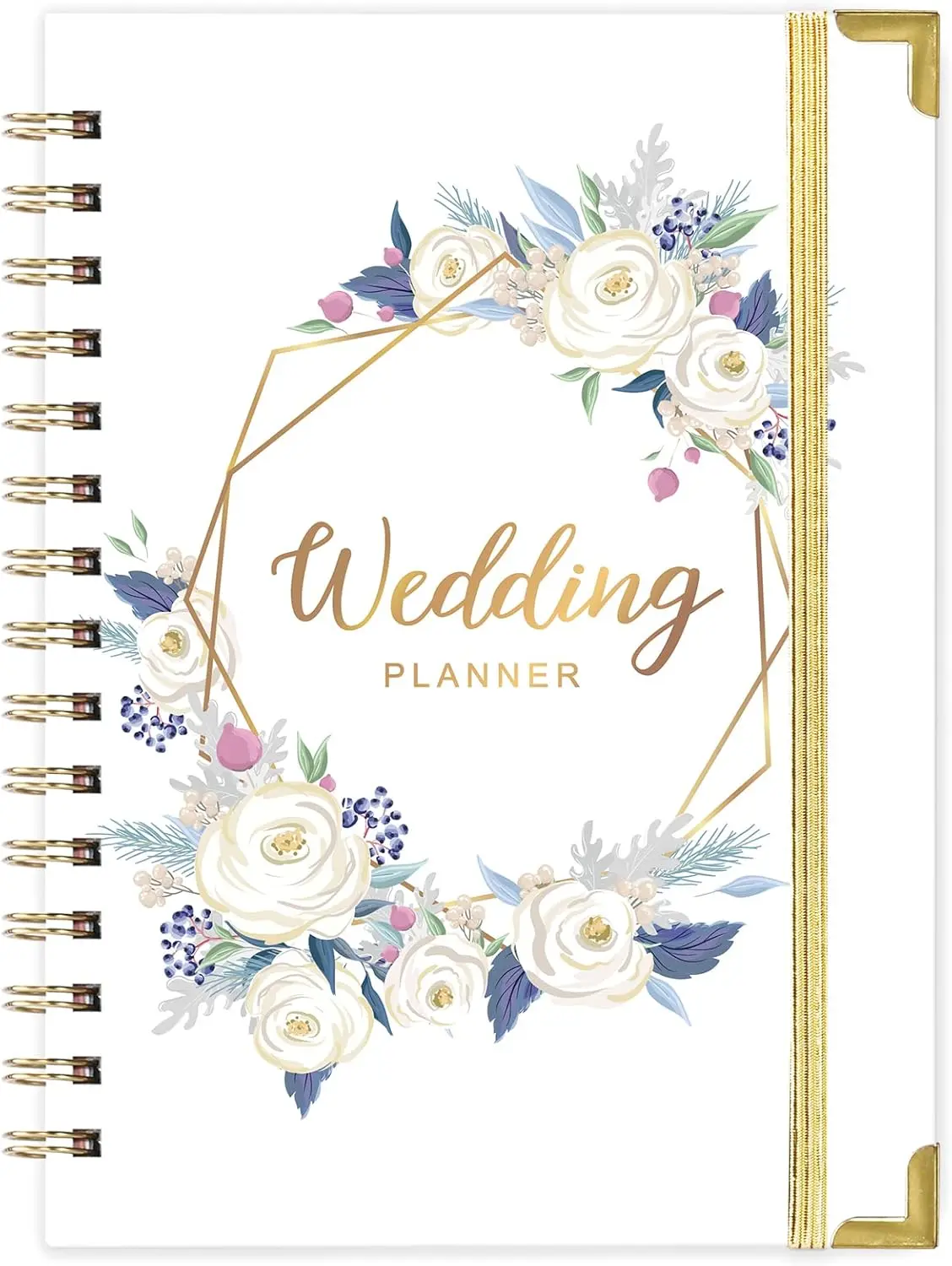 Wedding Planner - Wedding Planner Book and Organizer for The Bride with 5 Tabbed Sections, 6.5" x 8.75", Hardcover with Metal Corner + 5 Inner Pocket + Sticker + Notes Pages - Purple White