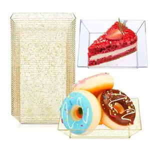 Food Grade Disposable Square Plastic Plates 3.6 Inches, 50/100 Pieces Per Set, Perfect for Appetizers, Desserts and Tasting Samples, Ideal Tableware for Weddings, Thanksgiving, Christmas, Birthday Parties and Holiday Celebrations