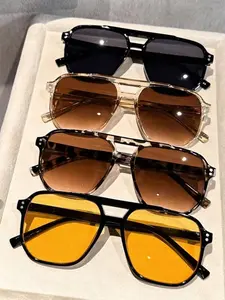 Unisex Y2K Trendy Square Frame Glasses, Colorblock Design, Casual Style, Durable Streetwear Accessories for All Seasons