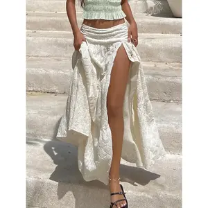 Women's flat bottomed skirt, elegant Y2K long skirt, suitable for parties and vacations, women's summer wearRAIMENTRY