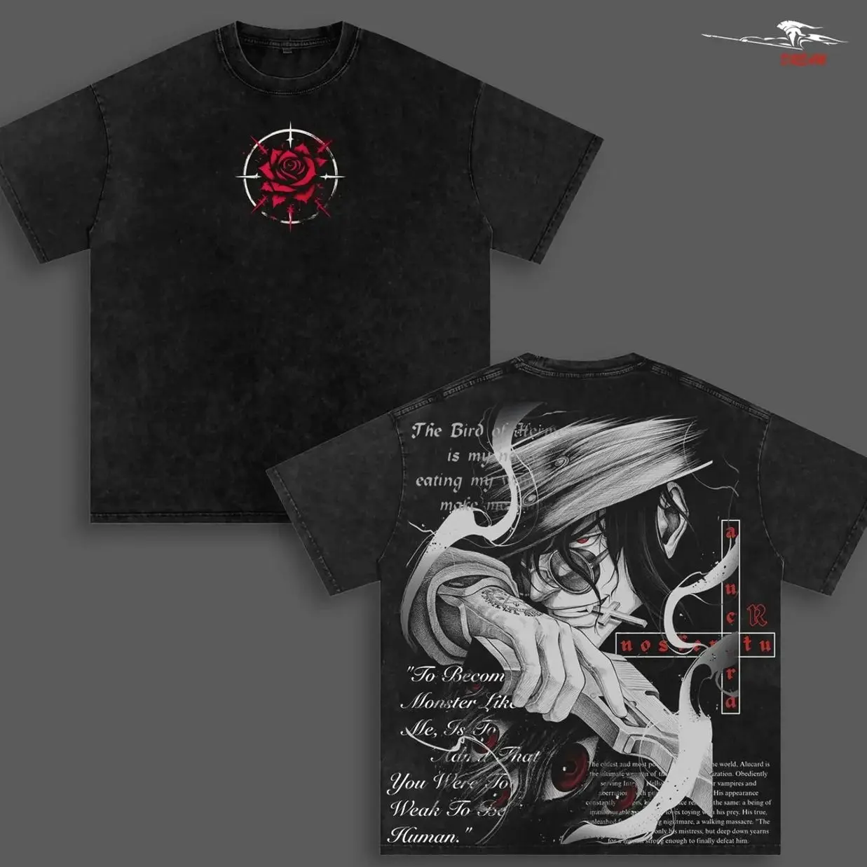 Hellsing Collection Anime Double Printed Vintage Washed Tee Unisex Oversize Anime Manga Washed Heavyweight Cotton T-shirt DM6