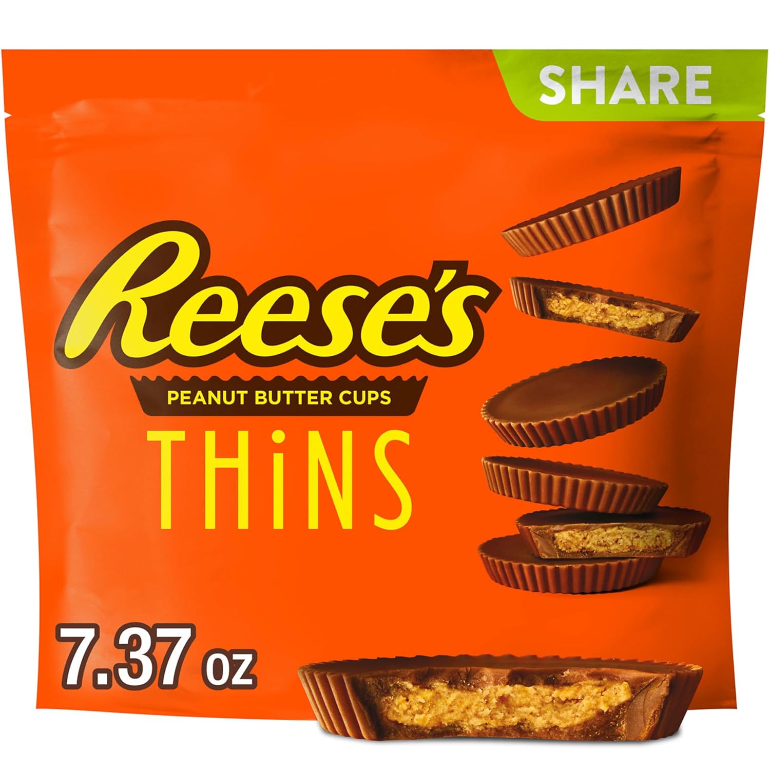 REESE'S THiNS Milk Chocolate Peanut Butter Cups, Candy Share Packs, 7.37 oz (8 Count)