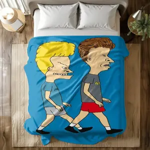 This Plush Blanket Features The Characters Beavis And Butthead on a Blue Background, Perfect for Bedrooms, Dorms, Travel, And Home Use. It'S an Ideal Gift for Birthdays, Valentine'S Day, Halloween,Applies to Super soft  decorative sofa/sofa/bedroom