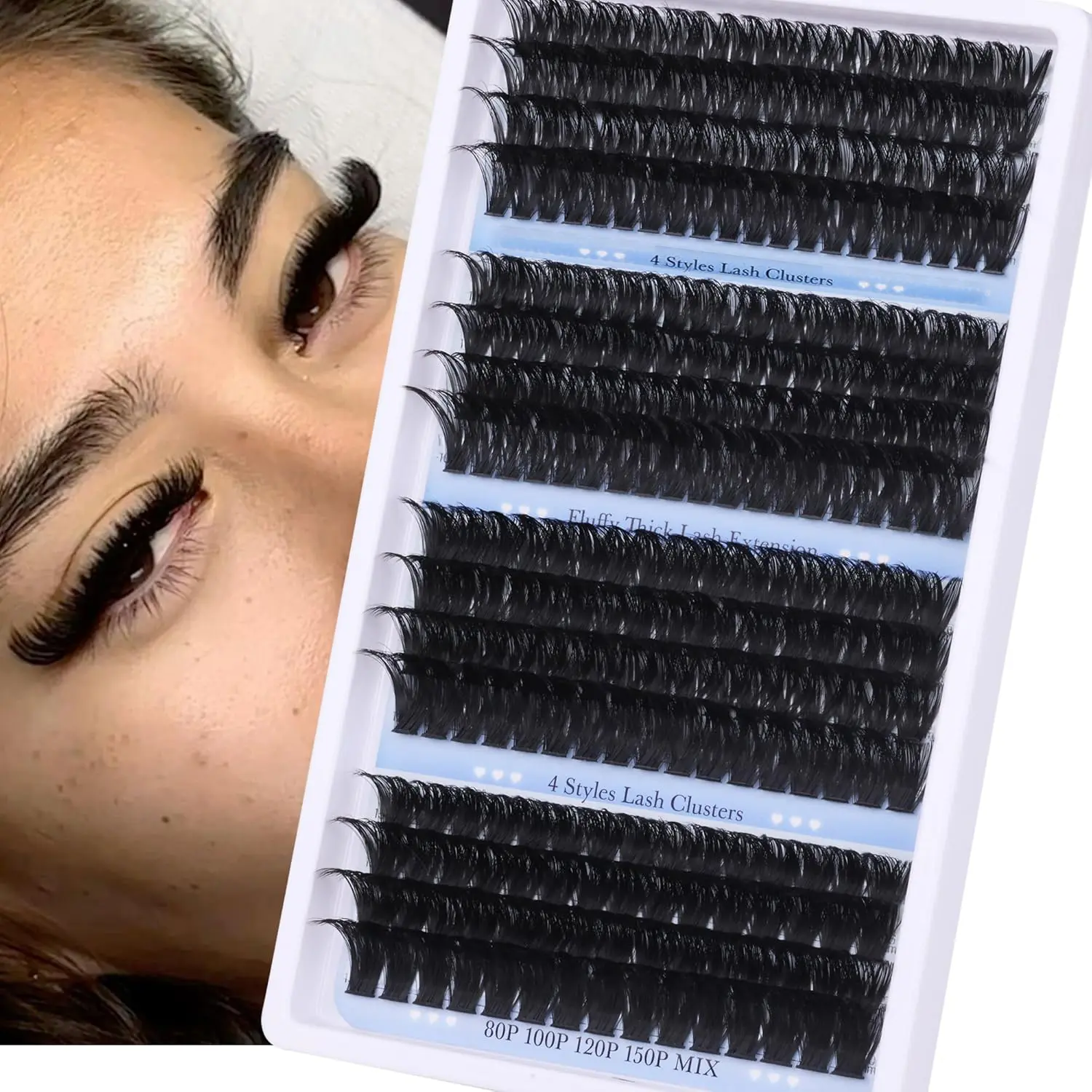 284 Clusters Long Eyelashes 14-20 Mm, Fluffy D Curl Cosmetic False Lashes, 80D+100D+120D+150D, DIY Wispy Eyelash Extensions Kit, Volume False Eyelashes, Volumized False Eyelashes, Longer Looking Lashes, Eyelash Extensions Set
