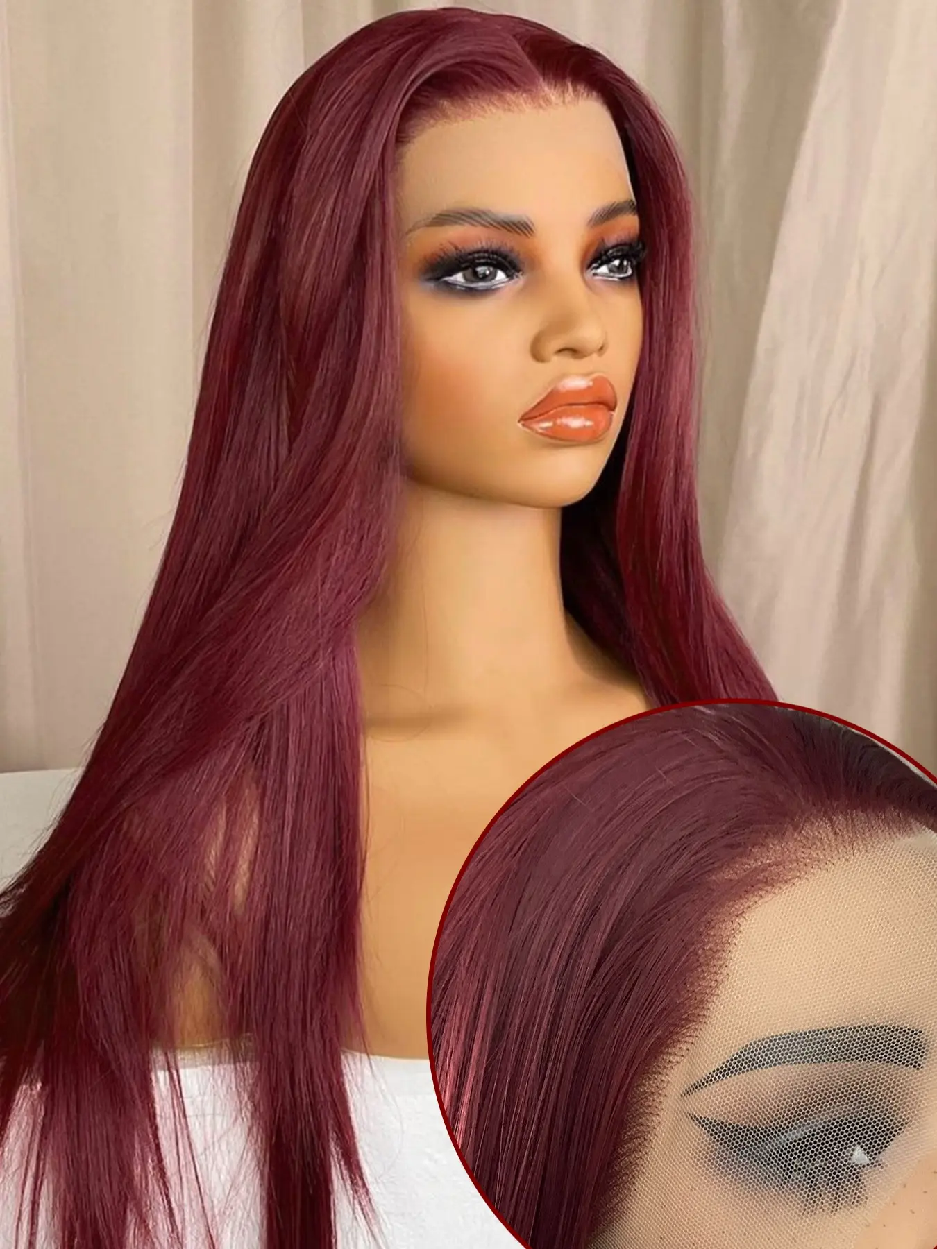 Burgundy Long Silky Straight Hd Lace Front Wig, Synthetic Lace Front, Handmade Natural Hairline, High Temperature Fiber Syntheic Hair Wigs, 13x4 Free Parting Design for Cosplay and Daily Wear, Glueless Hd Wigs, Natural Looking Wigs, Lace Frontal Wigs