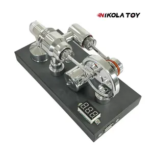 NIKOLATOY Mirror polished Stirling engine with embedded voltmeter and USB plug