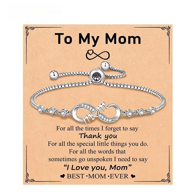 Infinity Heart Bracelets for Women, Adjustable Crystal Bracelet with Engraved Word and Heartfelt Message Card, Sentimental Jewelry Gift for Mom, Daughter, Valentine's Day, Heart Infinity Band Bracelets & Bangles
