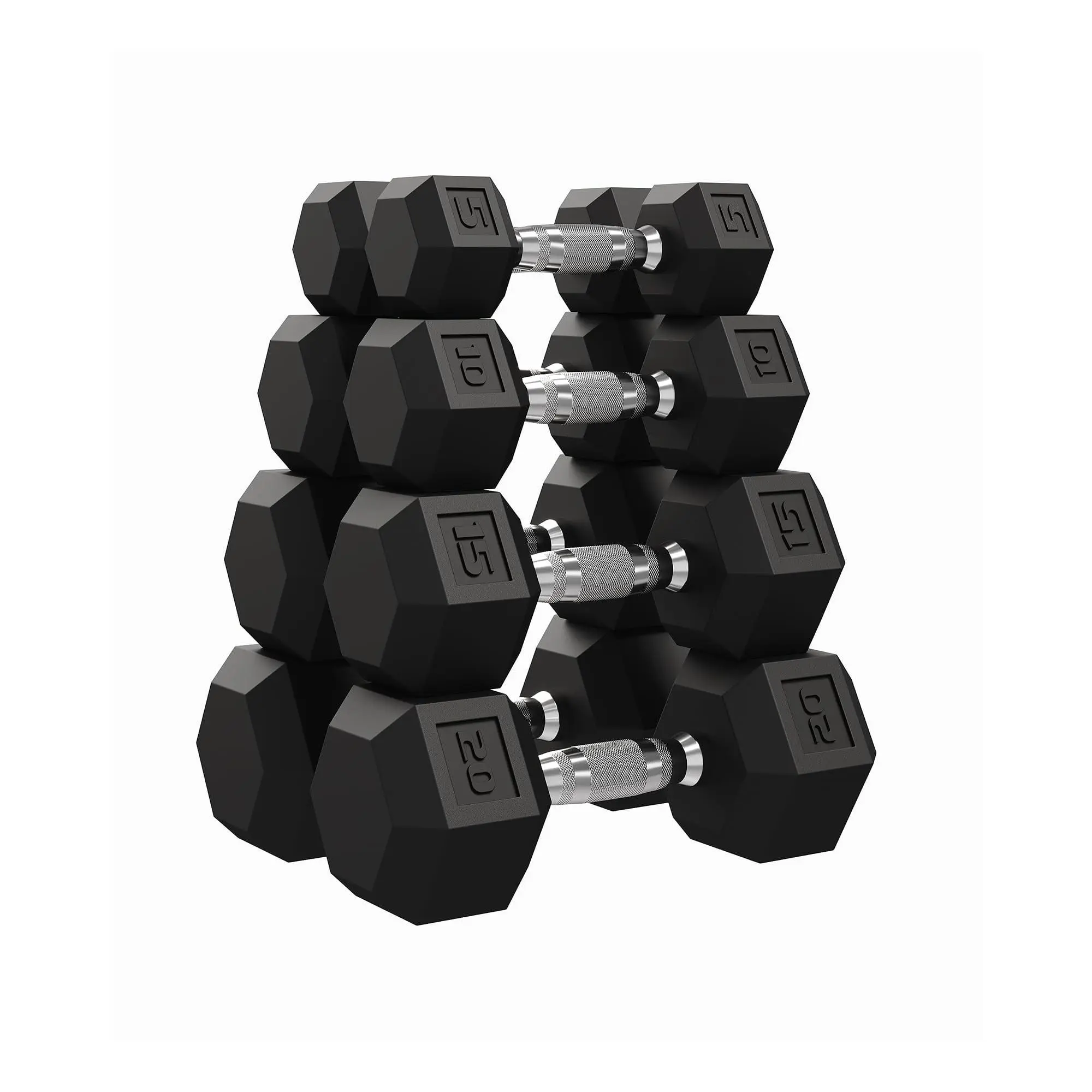 5-50 LB Hex Dumbbell Set of 2 - Rubber Encased Cast Iron Nonslip Coated Weights - Textured Carbon Steel Handle for Secure Grip - Home Gym Equipment, Weight Training Gear, Lifting Equipment for Strength Training