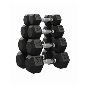 5-50 LB Hex Dumbbell Set of 2 – Rubber Encased Cast Iron – Textured Carbon Steel Handle – Great for Home Gym Strength Training, Muscle Building, & Fitness Workouts