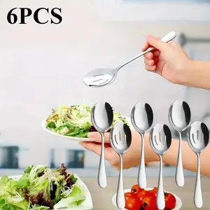 Stainless steel service spoon set 3 service spoons 3 slotted spoons Practical advanced performance skimming hole stainless steel service appliance set suitable for family kitchen restaurant hotel, kitchen supplies 6 Cutlery Fruit Tableware Utensils