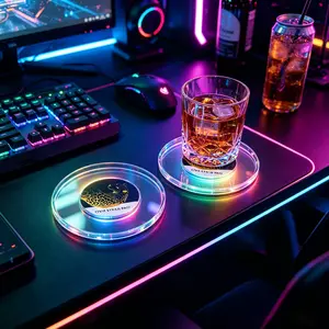 LED leopard print coaster set (2 pieces), LED beverage coaster, bottle light, luminous coaster, flashing coaster, flash, party wedding kitchen restaurant bar beverage mat