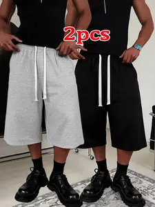 Men's Casual Loose-Fit Capri Pants, Solid Color Comfortable Material, Ideal for Daily Wear & Light Sports, Simple Design, All Seasons