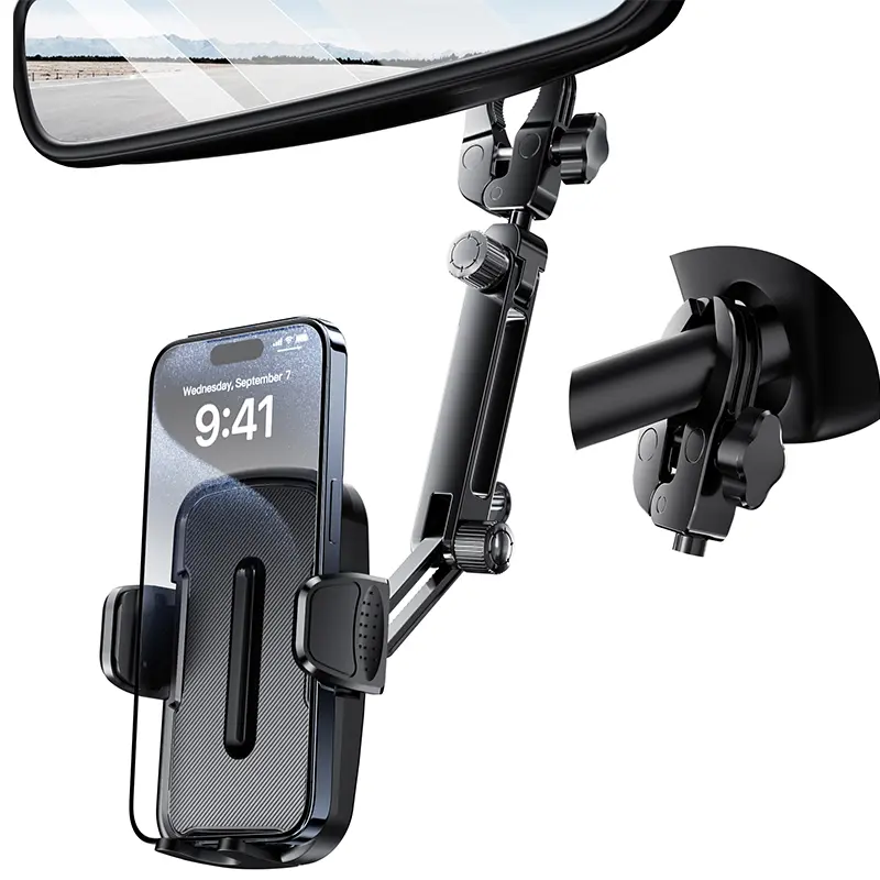Aluminum Rear View Mirror Phone Mount for [Truck & SUV], Anti-Shake Universal Car Phone Holder with 360° Rotation, Non-Blocking Driving Assistant for All 4"-7"Phones