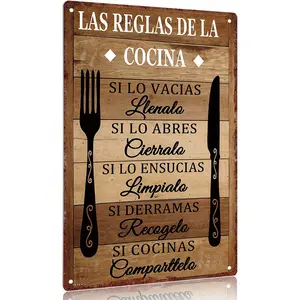"Las Reglas De La Cocina" Spanish Kitchen Rules Tinplate Metal Sign - 12x8in Vintage Wall Decor for Home Hanging Gift Rectangle Design Room