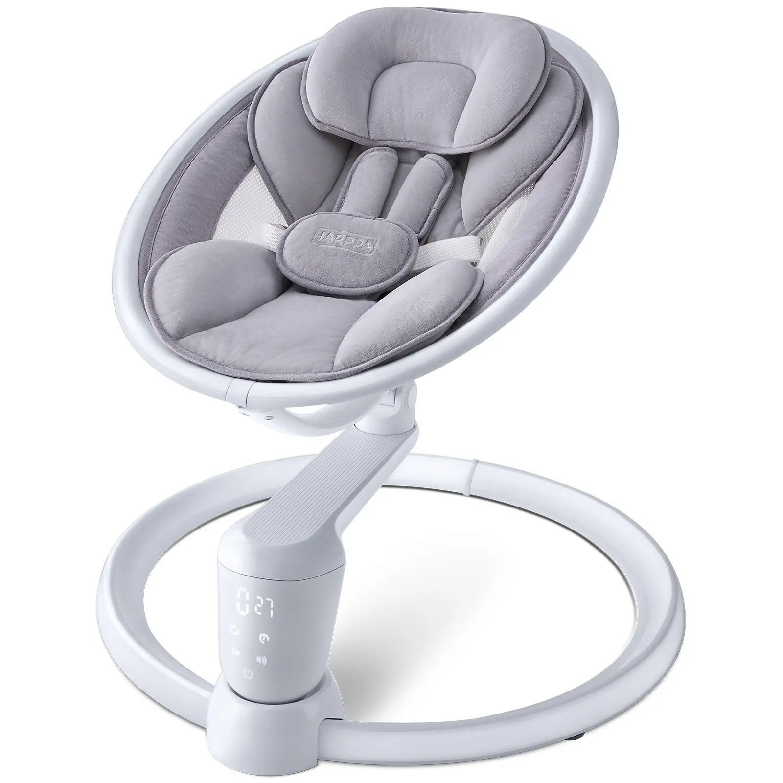 HARPPA Electric Baby Swing Seat for Newborns, Ergonomic Design with Soft Breathable Fabric, 5 Speeds, 2 Recline Positions, Remote Control, and Music Connectivity, Newborn Baby, Unisex, Plastic, Adjustable Seat, Ergonomic Seat For Spine