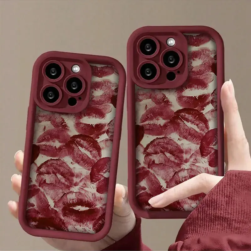 Lip Print Smartphone Casing - Protective Cellphone Cover Compatible with iPhone 16 Pro Max, 15, 14, 13, 12, 11 Plus, Accessories, Shockproof