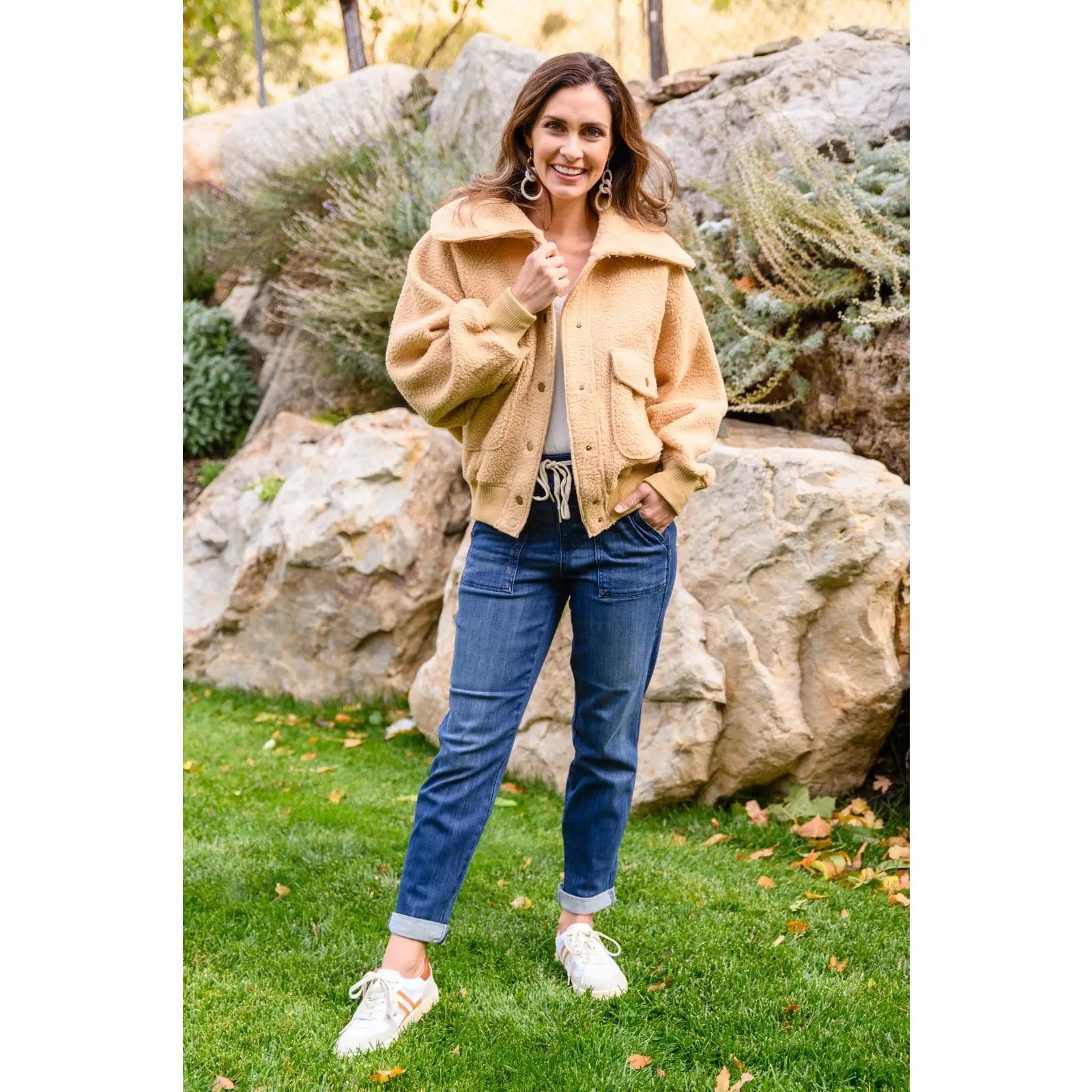 Don't Stress Oversized Collar Sherpa Jacket In Taupe