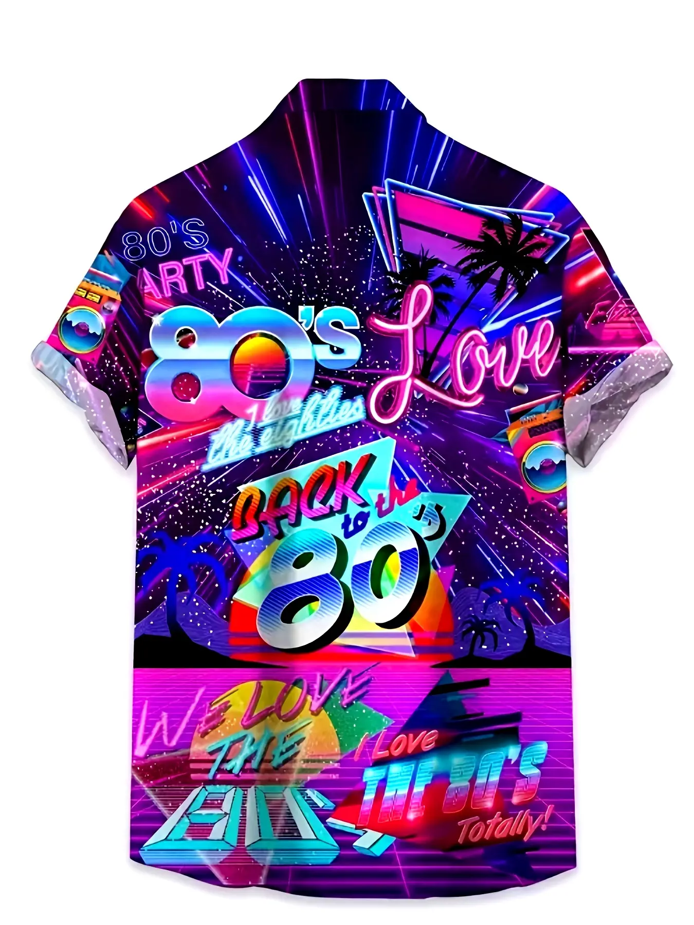 Shirts in The Hawaiian Style from The 80S That Appeal to Both Men And Women - I Adore The Casual Printed Neon Designs Print of The 80S, with Short Sleeves And Casual Buttons, Perfect for Summer Parties And Retro-Themed Events, Menswear Top, Vibe