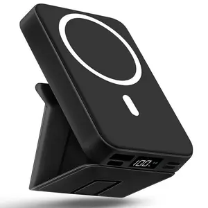 Bracket Mobile Power Bank Large Capacity Wireless Power Bank-10000mAh  Mini Magnetic Wireless Power Bank with Holder，magnetic phone mount portable chargers with Display and USB-C Cable for iPhone 16/15/14/13/12 Pro/Pro Max Multi-Device Fast Charging