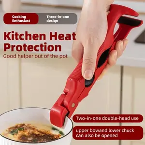 3-in-1 Dual Head Hot Plate Gripper – Anti-Scald Clip & Heat Resistant Silicone Kitchen Tool for Bowls, Plates, Steamers, Ovens & Microwaves. Built-in Lock & Bottle Opener, Compact Multi-Purpose Kitchen Gadget. Utensils