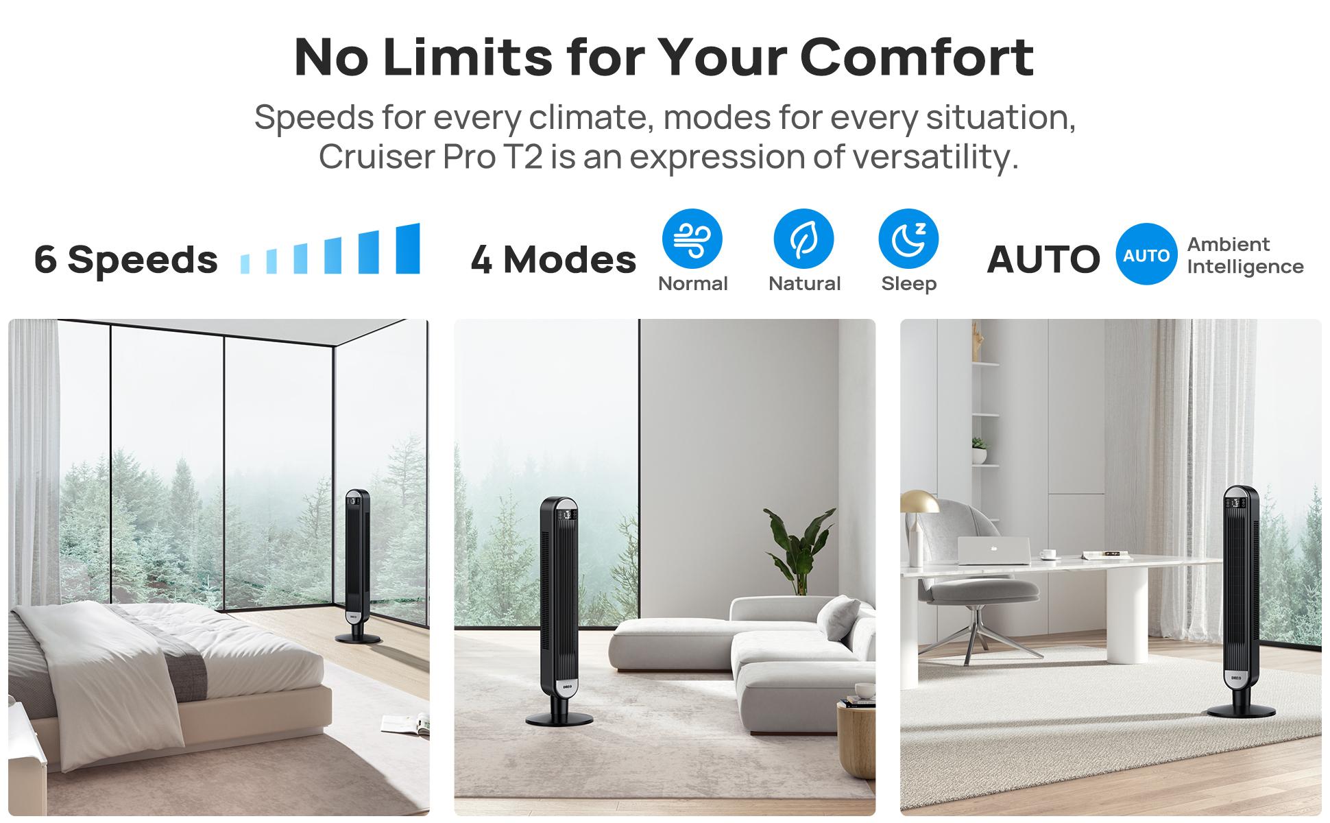 Dreo Tower Fan for Bedroom, 42 Inch Bladeless Fan, 24ft/s High Velocity, 6 Speeds, 4 Modes, 90° Oscillating with Remote, Large LED Display, 12H Timer, 34db Quiet Floor Fans for Home Living Room Office appliances device