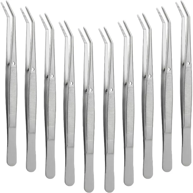 10 Pcs Stainless Steel Tweezers with Curved Serrated Tip Multipurpose Tweezers Sewing Machine Tweezers Forceps Tweezers for Craft Hand Tools Heavy Duty