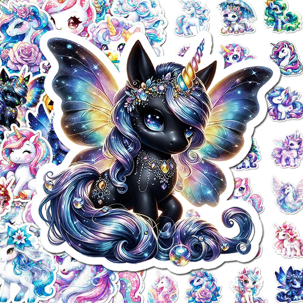 50pcs Laser Holographic Unicorn Rainbow Horse Multi-Scene Series Stickers, Decorative Decal, Graphic Decal, Universal Stickers for Journals, Scrapbooks, Computers, Water Bottles, and Cars, High-Value, Positive Energy Creative Gift